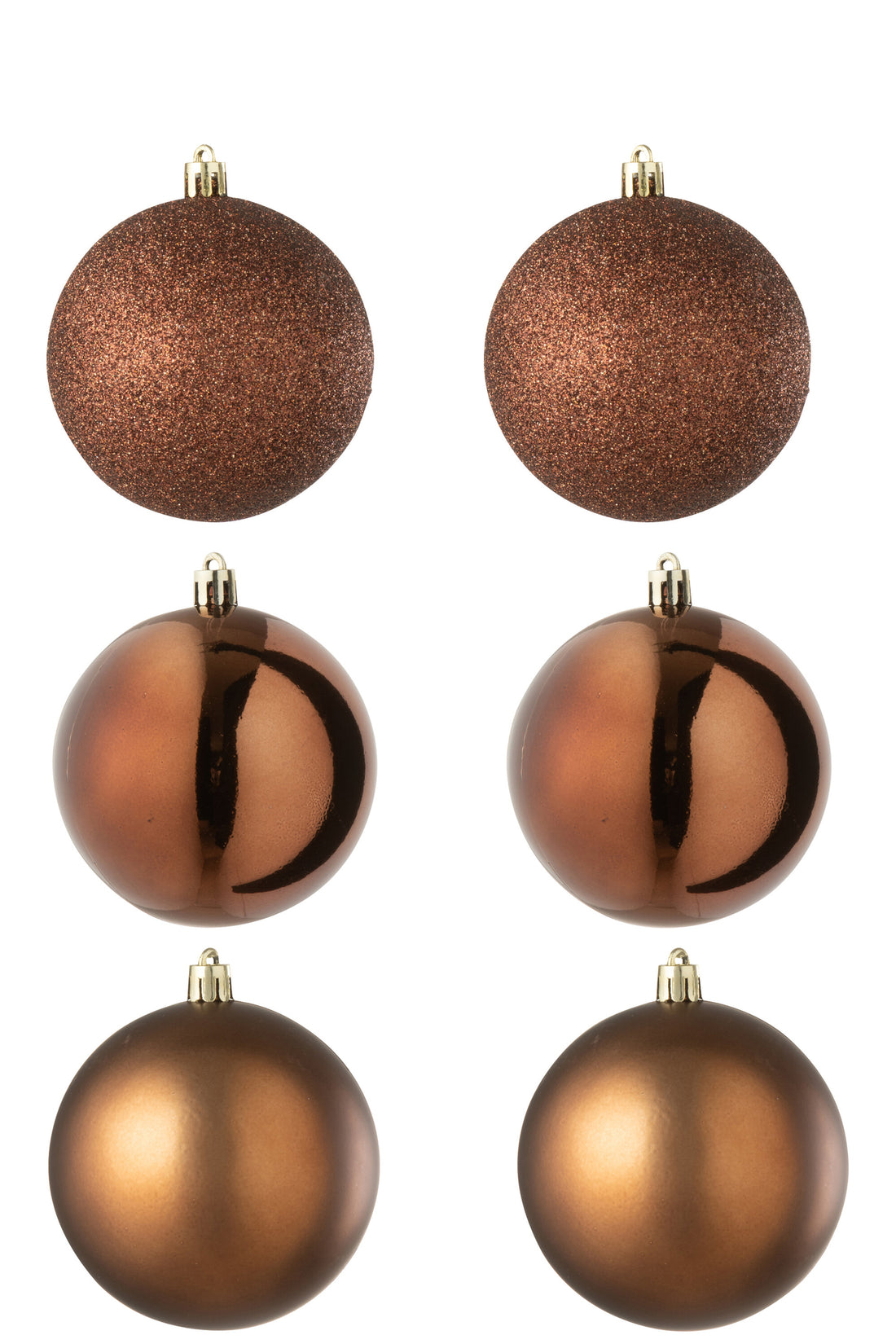 Doos van 6 kerstbal plastic donkerbruin