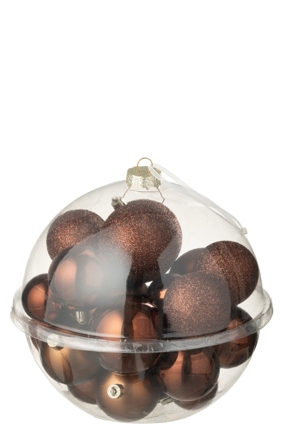 Doos van 24 kerstbal plastic donkerbruin