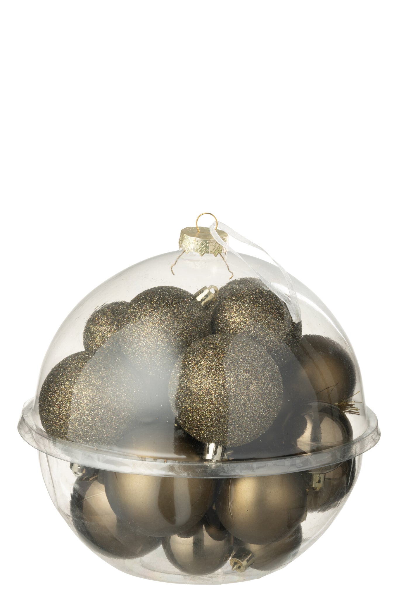 Doos van 24 kerstbal plastic bruin