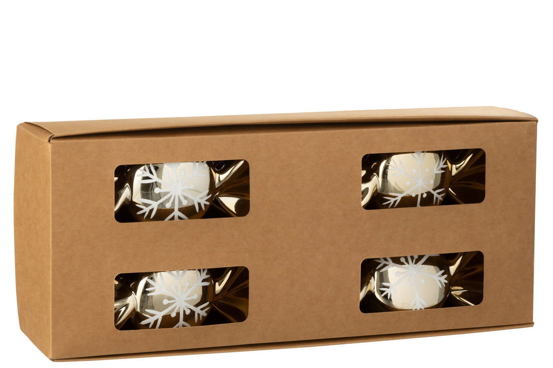 Doos van 8 hanger snoep plastic goudkleurig