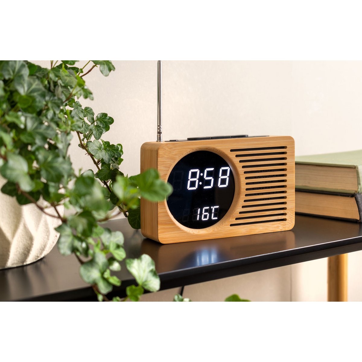 Wekker Retro Radio Bamboe