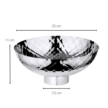 Leonora kom (Ø 25 cm, hoogte 11 cm), gehamerd, hoogglans gepolijst roestvrij staal