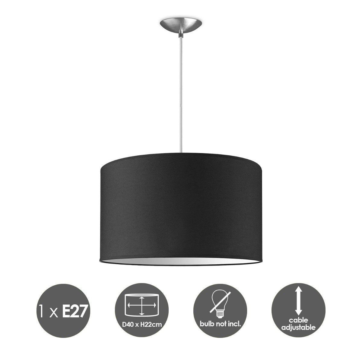 hanglamp Bling met lampenkap, E27, zwart, 40cm