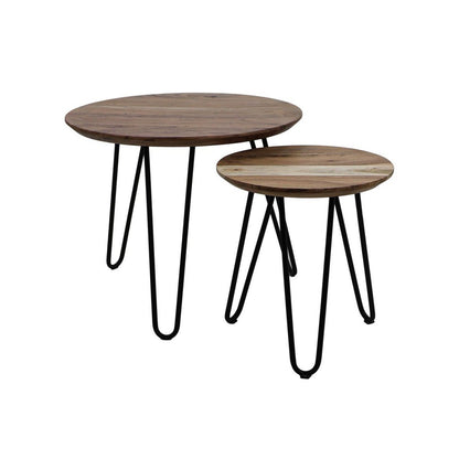 Swiss Edge Round Table set van 2 - ø60 - acaciahout/ijzer