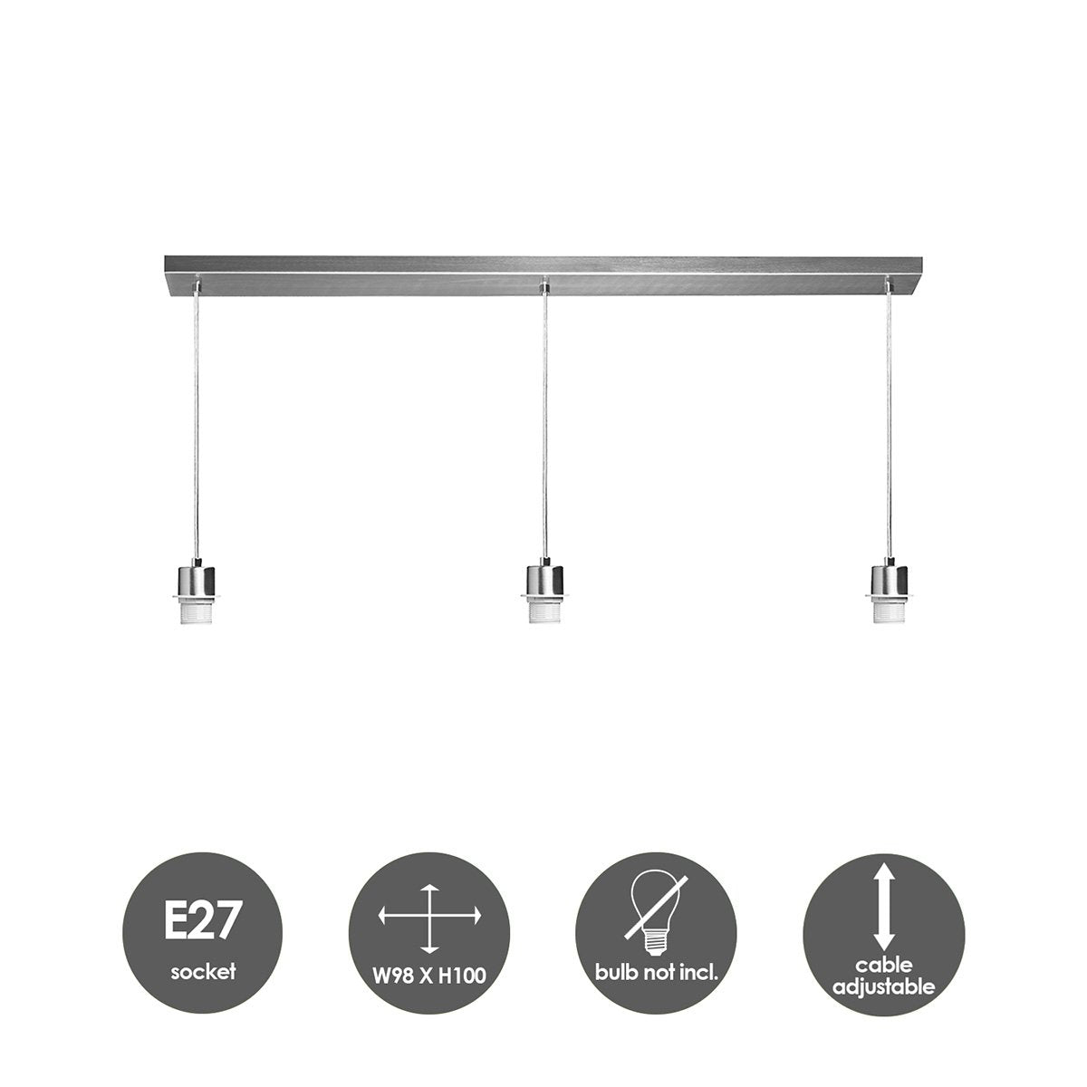 hanglamp Beam 3 98/9.5/15-100cm - Geborsteld staal