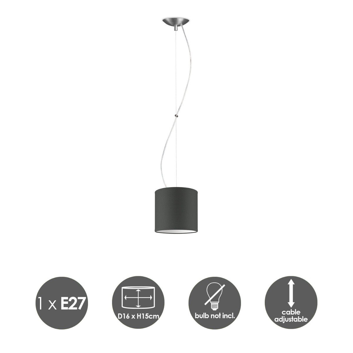 hanglamp Deluxe met lampenkap, E27, antraciet, 16cm