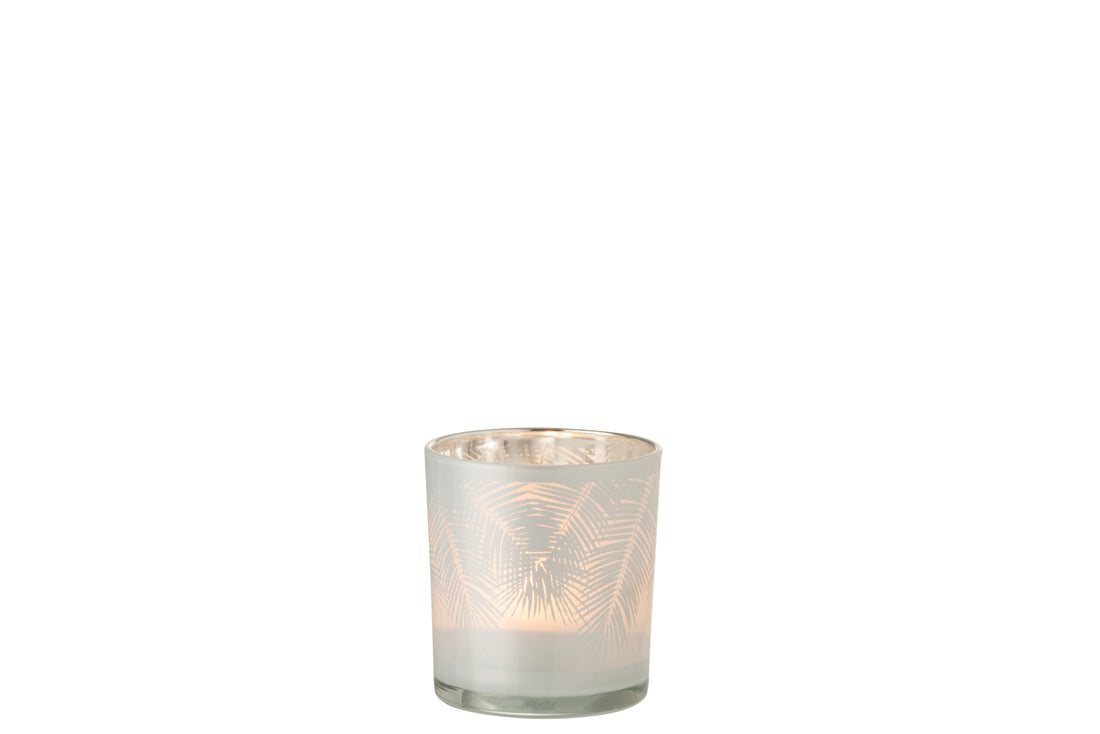 J-Line Theelichthouder Blad Glas Wit Small