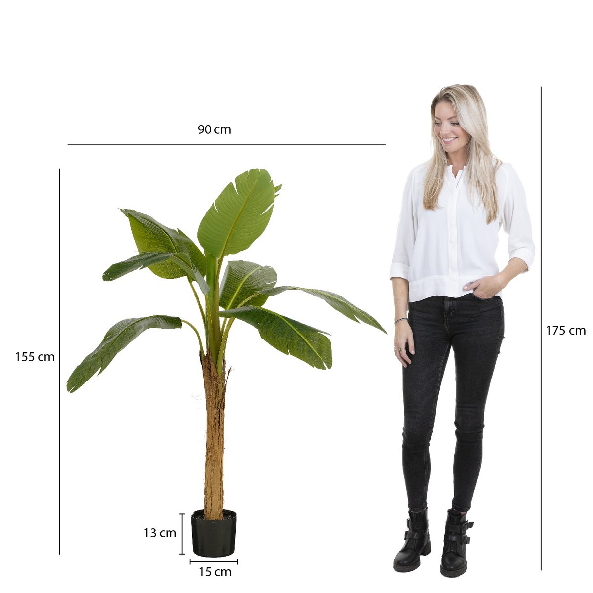 Kunstplant Bananenboom in Pot - H155 x Ã˜90 cm - Groen