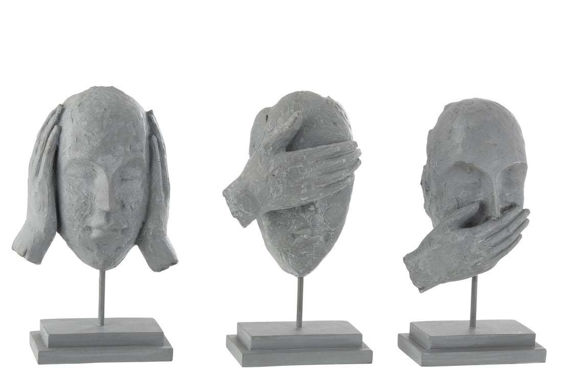 Beeld Zie/Hoor/Praat Geen Kwaad Poly Grijs Assortiment Van 3