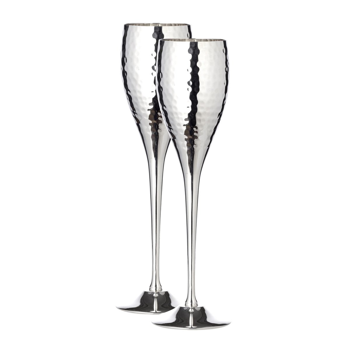 EDZARD set van 2 champagne fluit Dodo, gehamerd, verzilverd, hoogte 23 cm, inhoud 200 ml