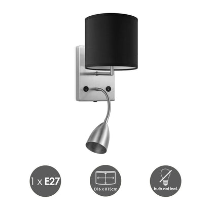 Wandlamp - Read, LED Leeslamp, E27, zwart 16cm