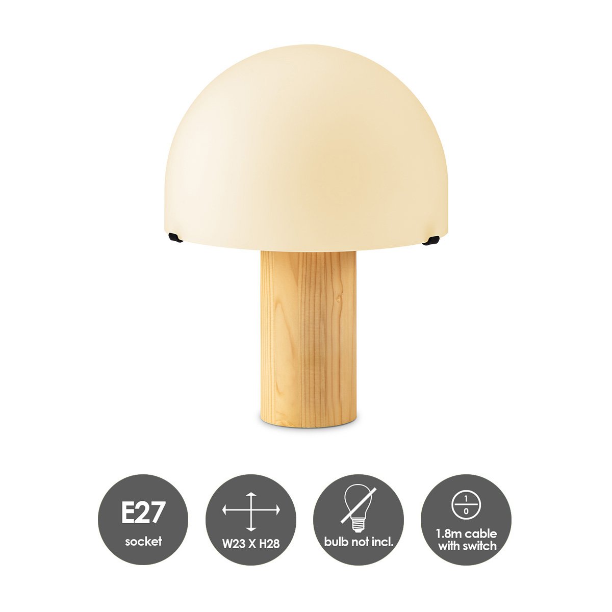 Landelijke Tafellamp Mushroom - Wit - 23/23/28cm