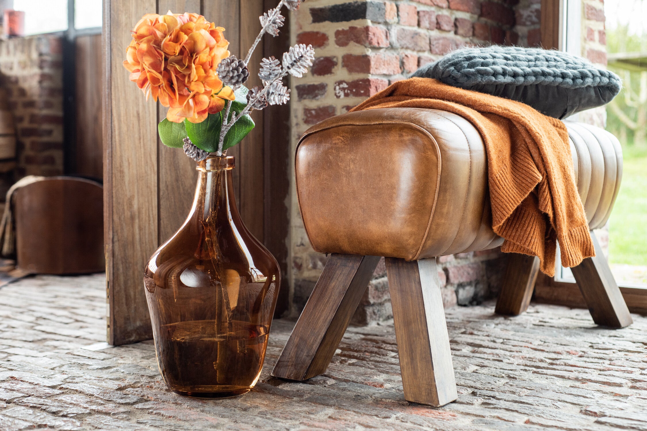 Gym Bank Leer/Hout Cognac