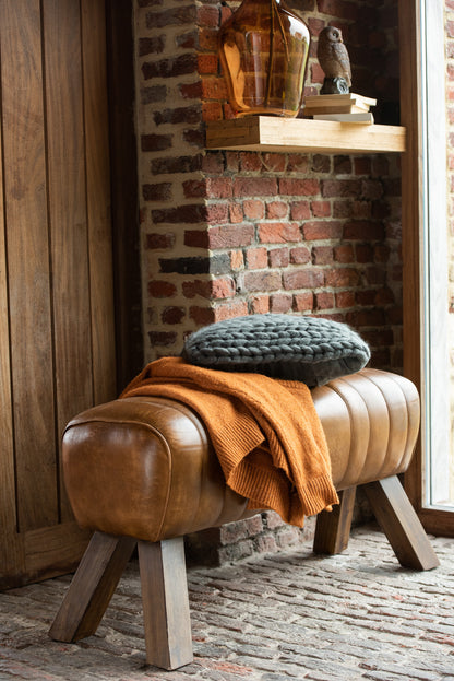 Gym Bank Leer/Hout Cognac