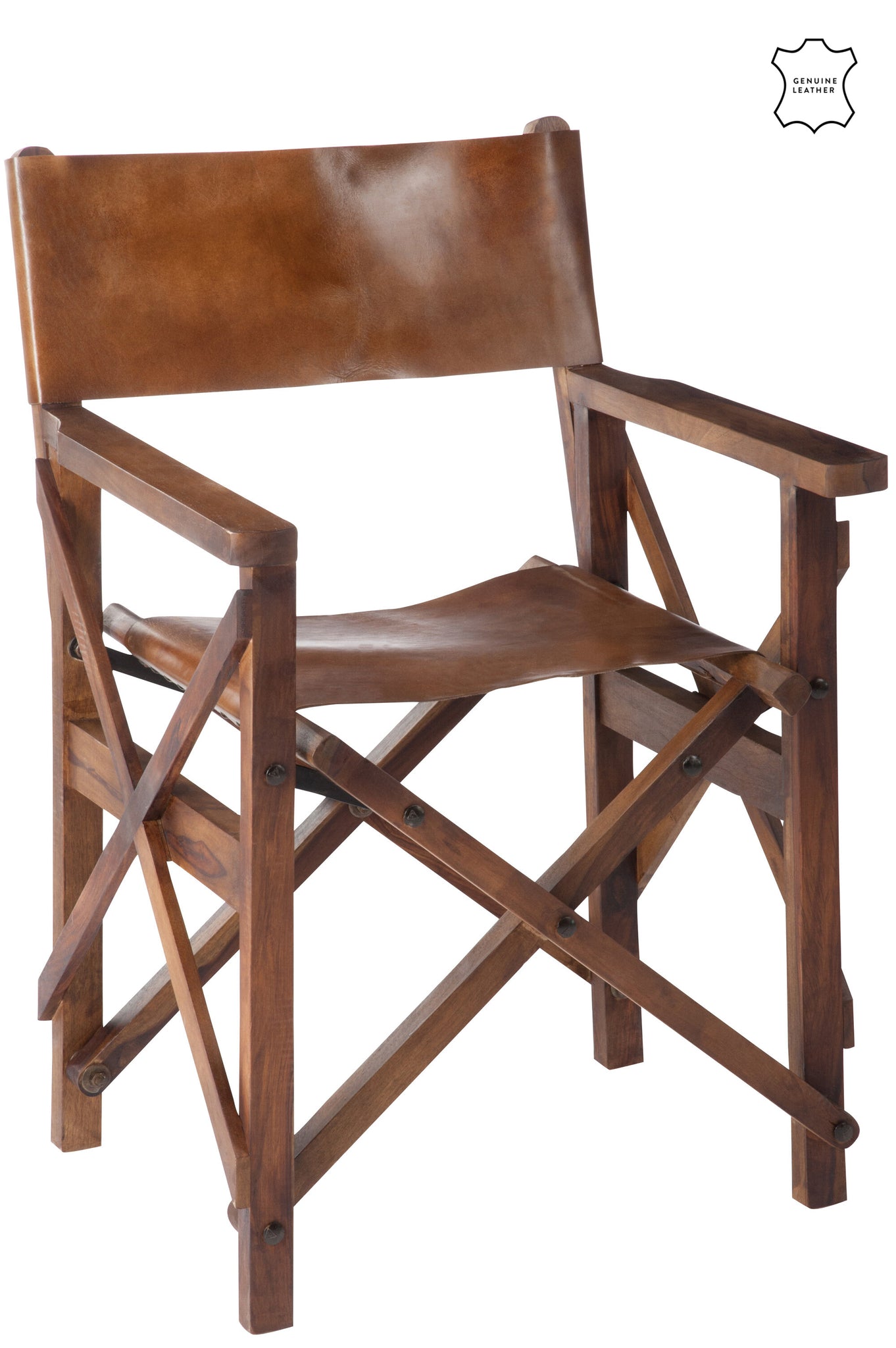 Directe Stoel Opvouwbaar Hout/Leer Cognac Xx