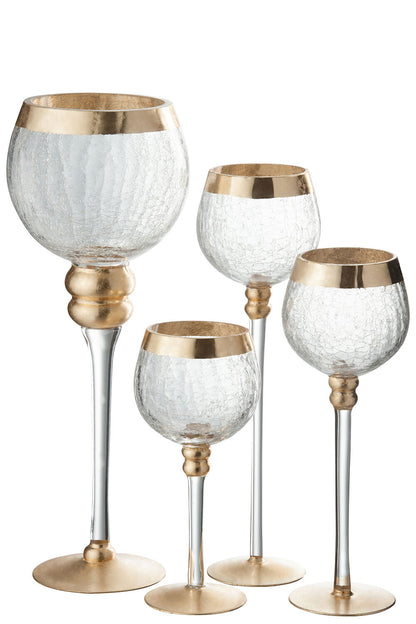 Kaarsenhouder Bal Op Voet Kraakglas Transparant/Goud Groot