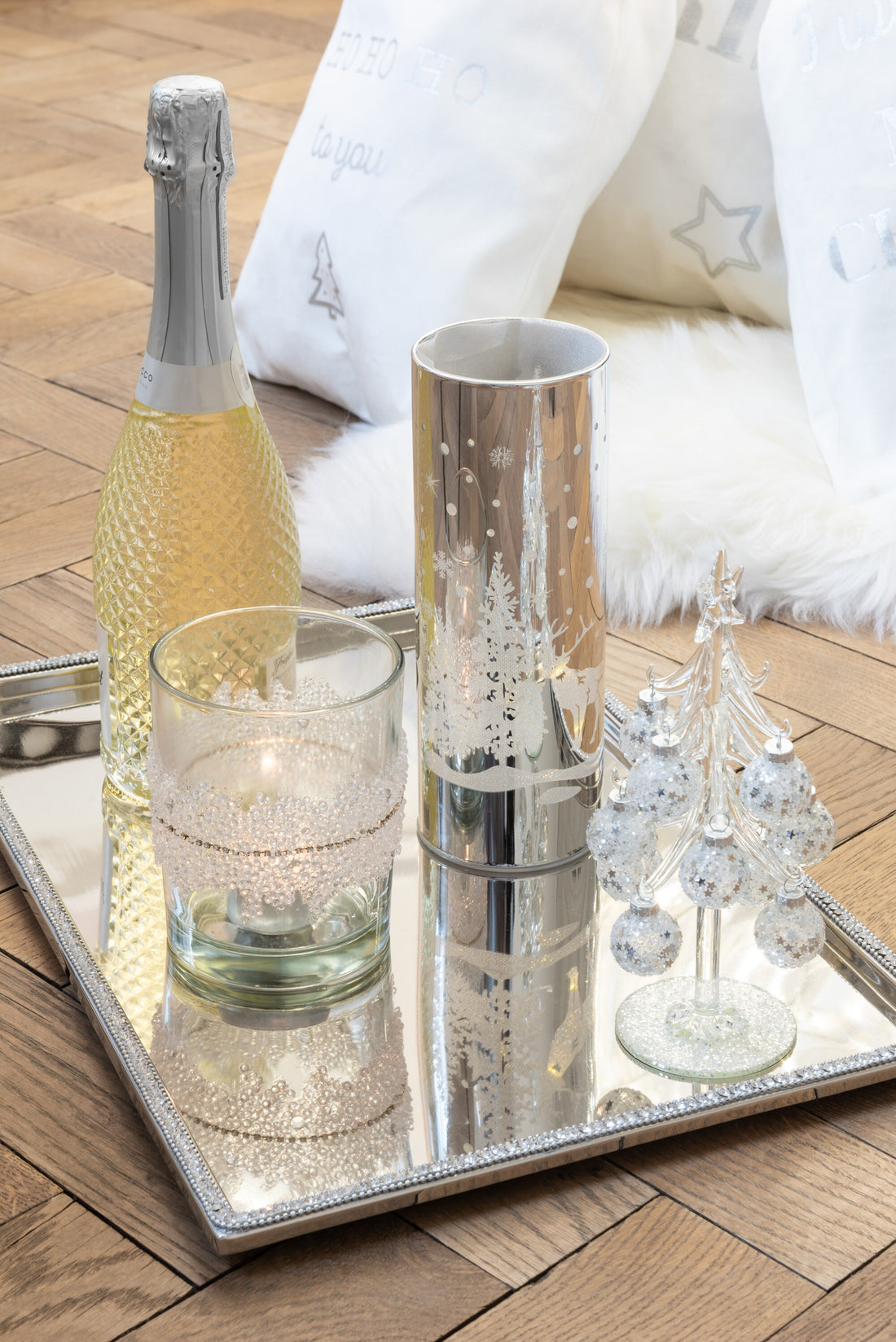 Boom Witte Kerstballen Sterren Glas Zilver Klein