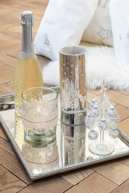 Boom Witte Kerstballen Sterren Glas Zilver Klein