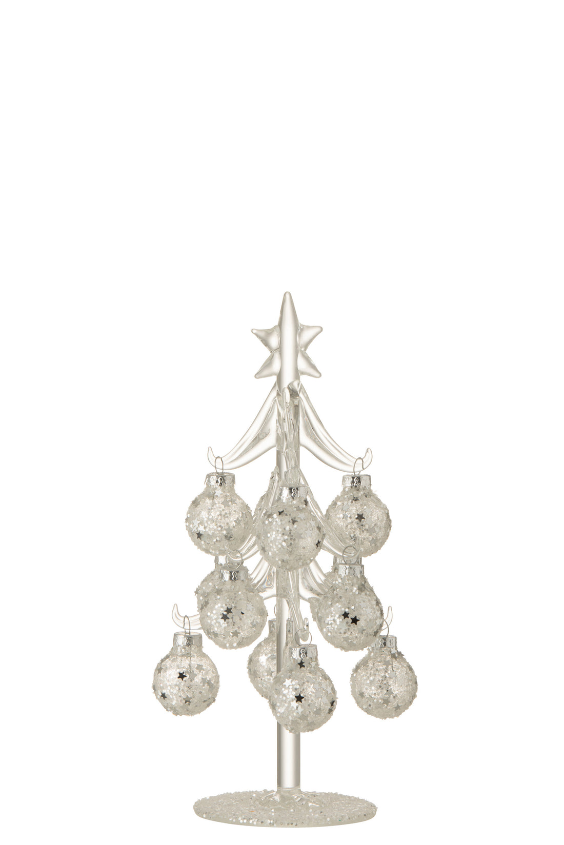 Boom Witte Kerstballen Sterren Glas Zilver Klein