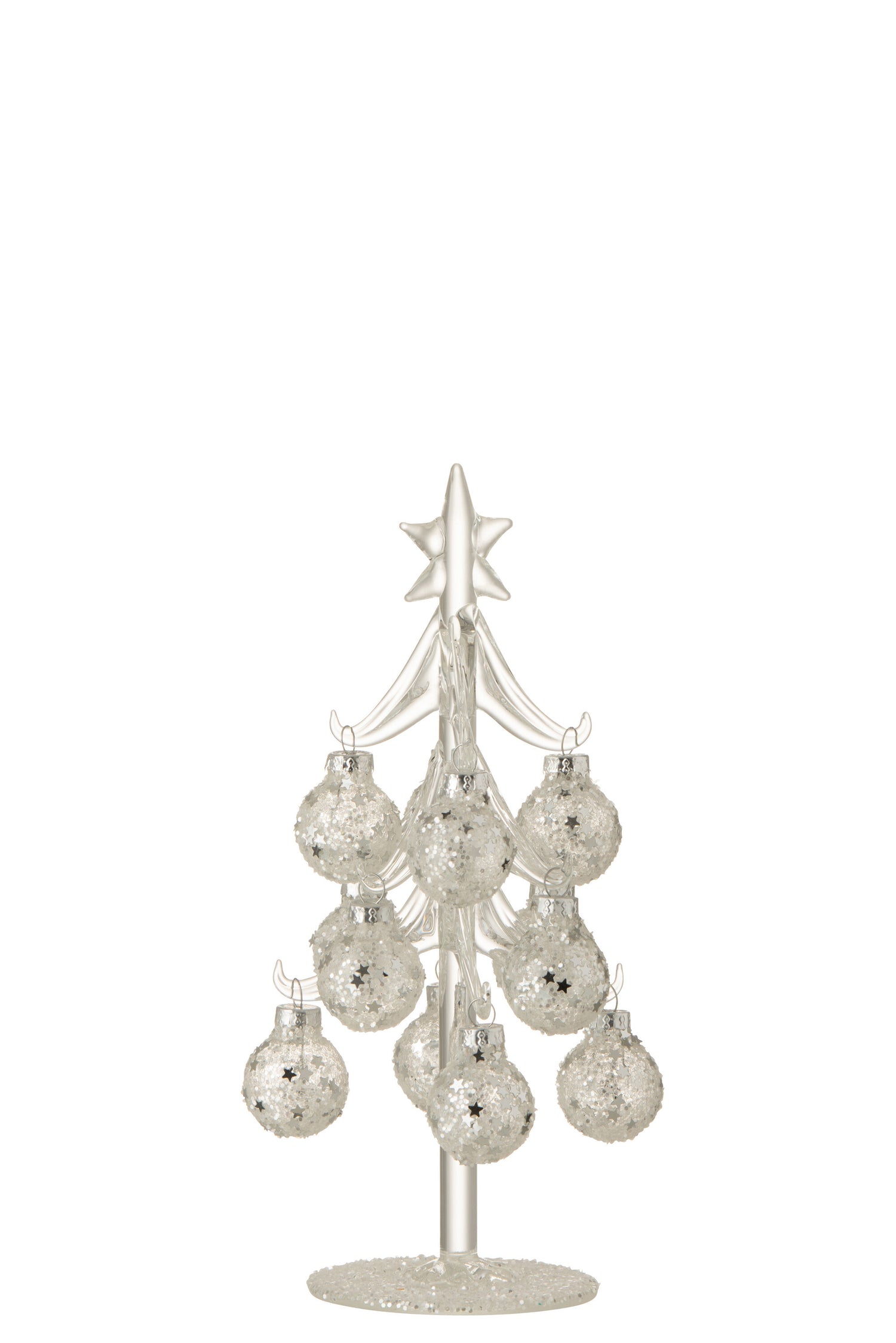 Boom Witte Kerstballen Sterren Glas Zilver Klein