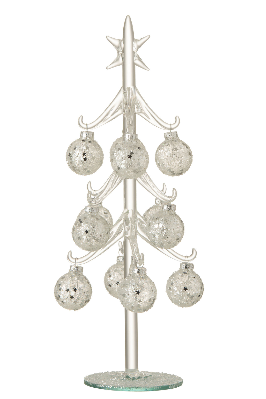 Boom Witte Kerstballen Sterren Glas Zilver Middel