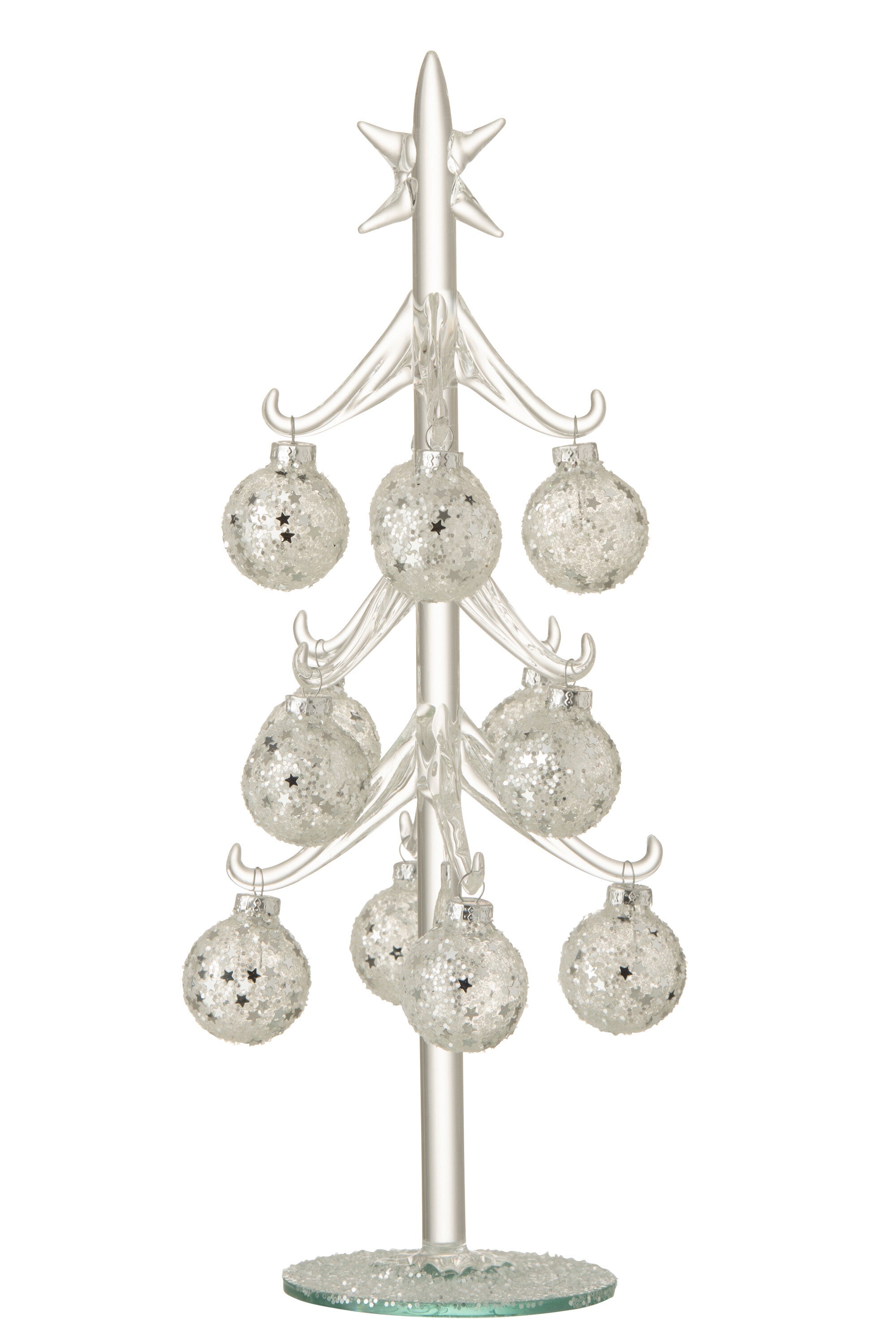 Boom Witte Kerstballen Sterren Glas Zilver Middel
