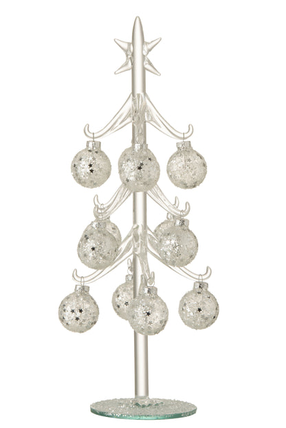 Boom Witte Kerstballen Sterren Glas Zilver Middel