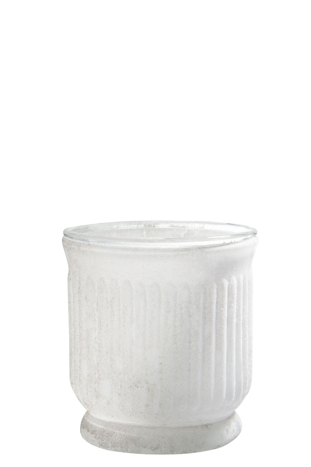 J-Line Theelichthouder Streep Glas Wit 9X9x9,5Cm