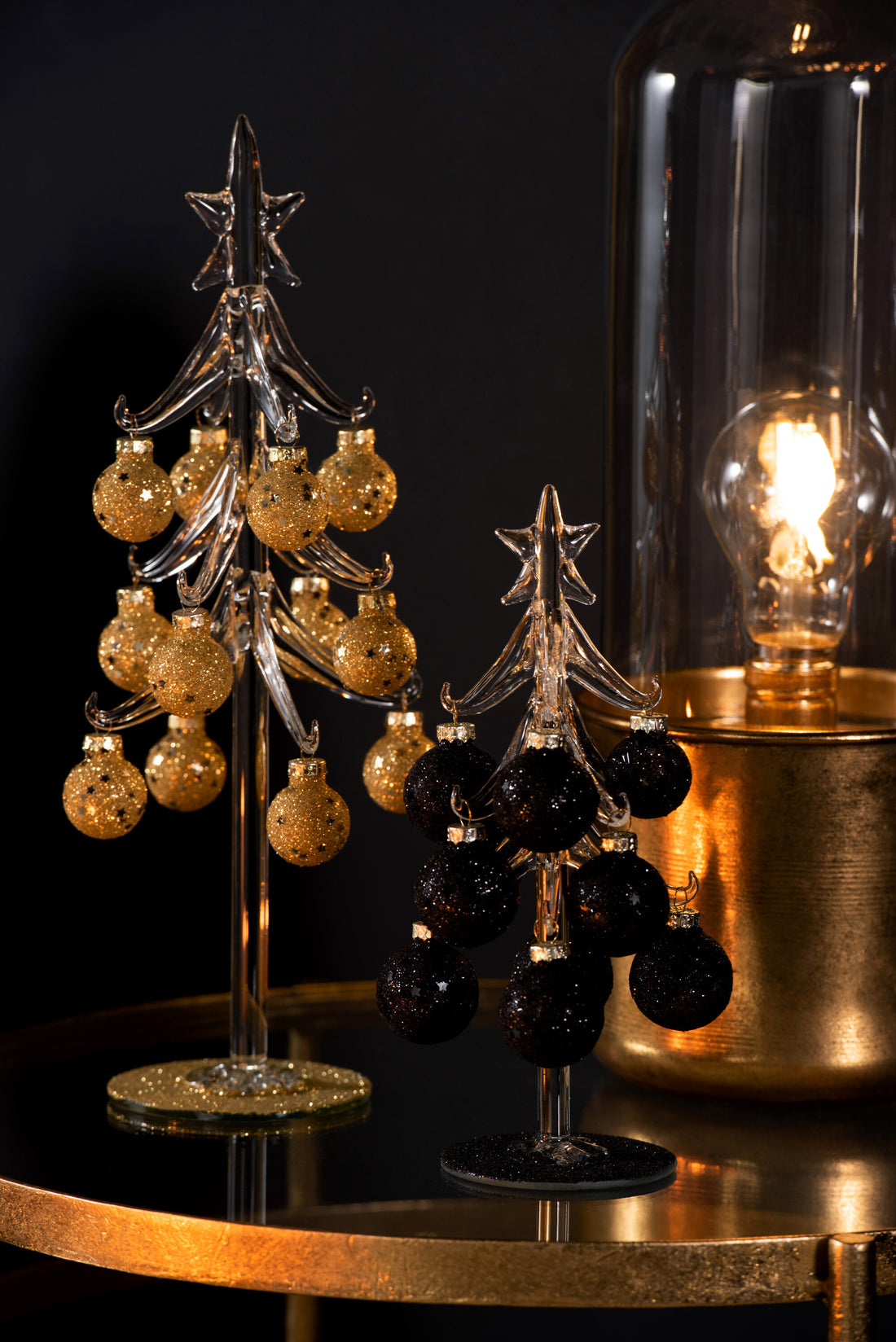 Boom Witte Kerstballen Sterren Glas Zwart Klein