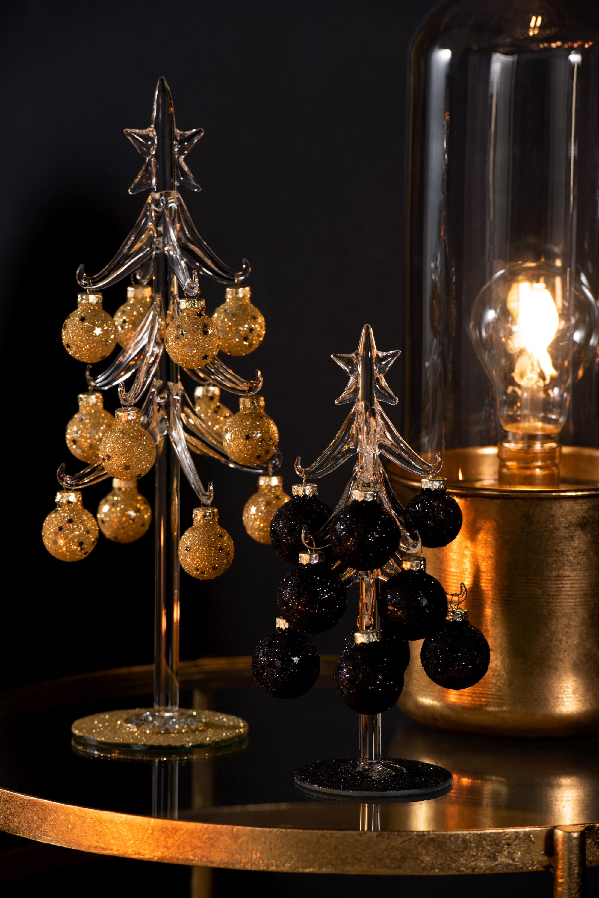 Boom Witte Kerstballen Sterren Glas Zwart Klein
