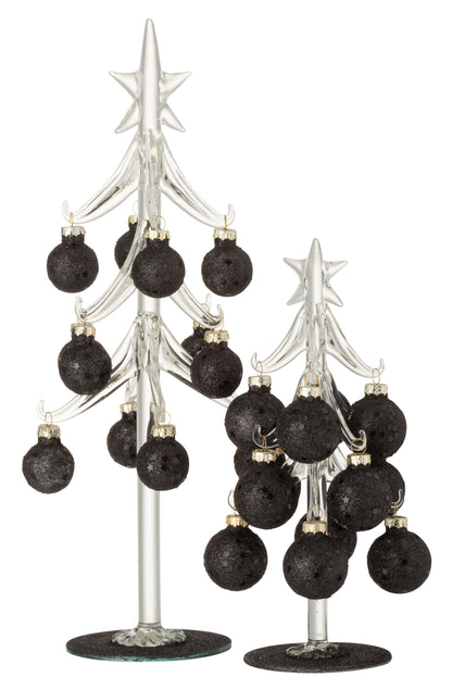 Boom Witte Kerstballen Sterren Glas Zwart Medium