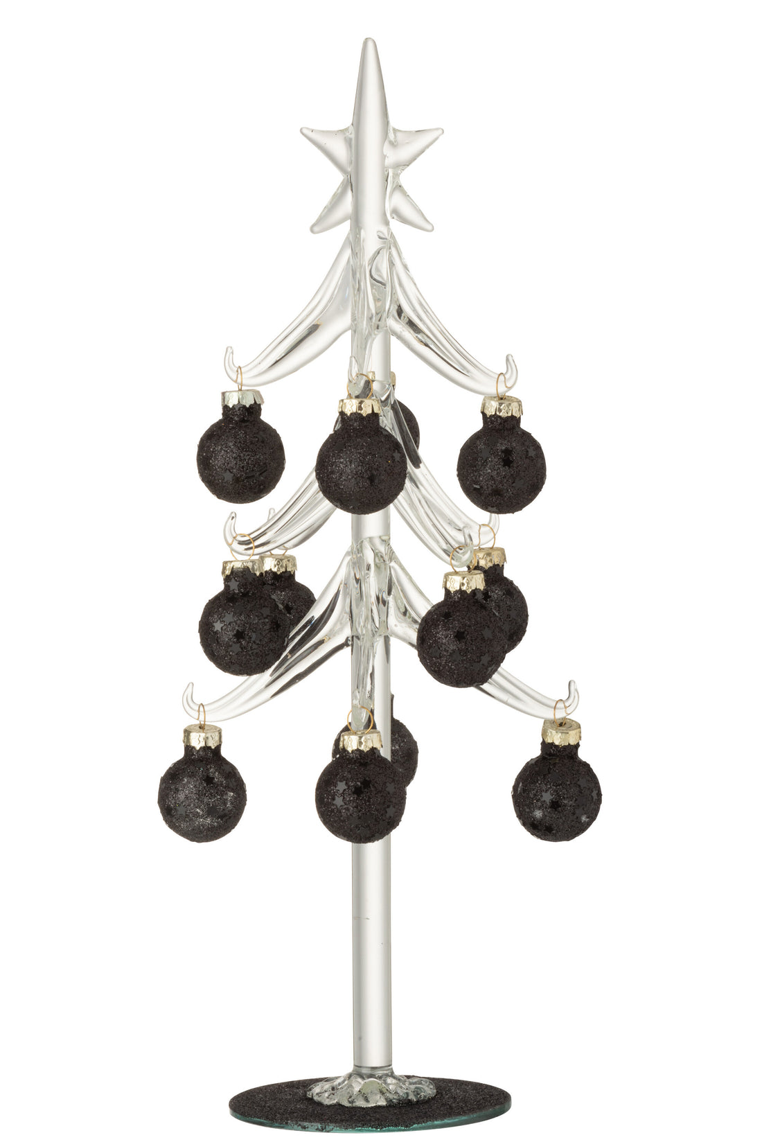 Boom Witte Kerstballen Sterren Glas Zwart Medium