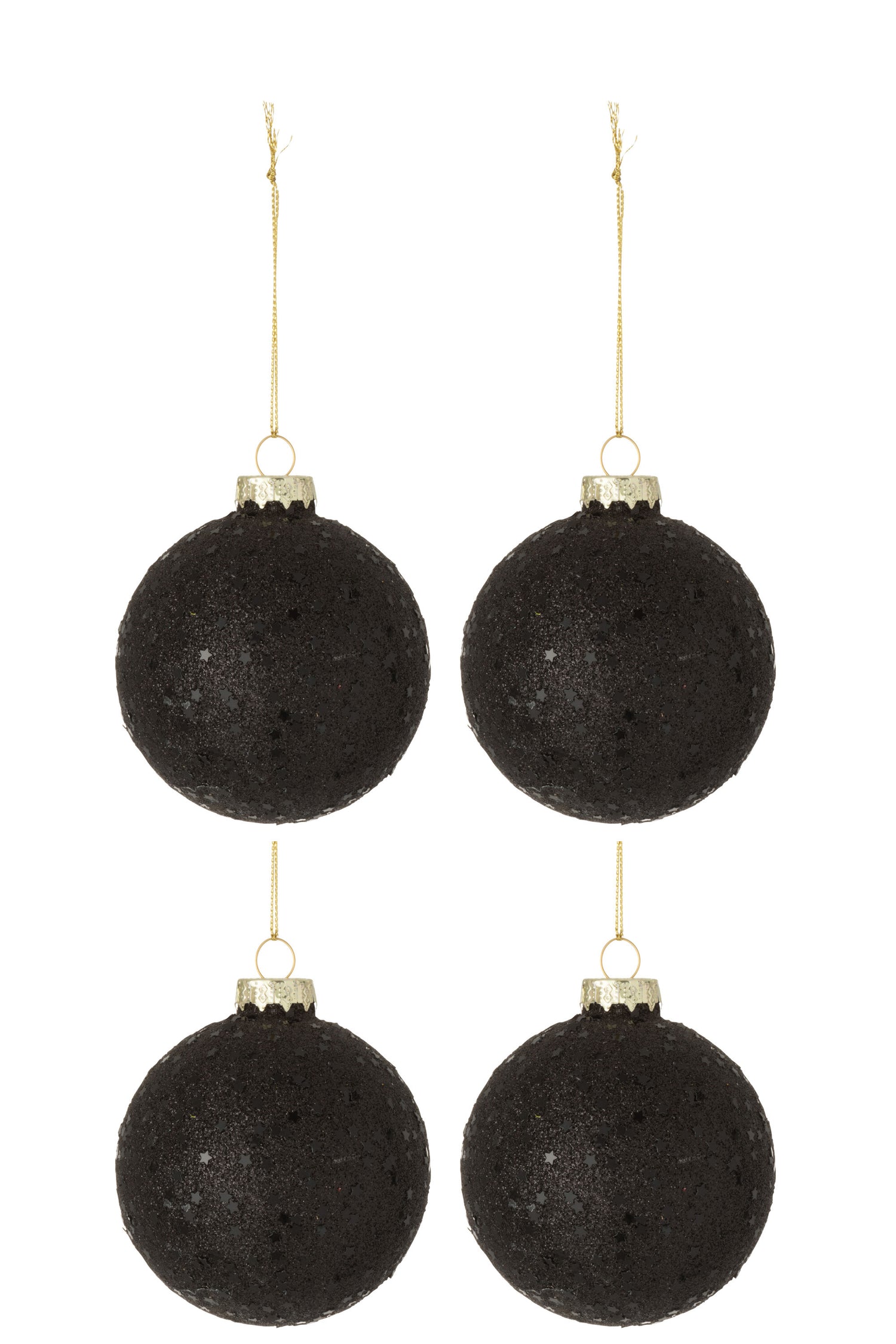 Doos van 4 kerstballen sterren glas zwart medium