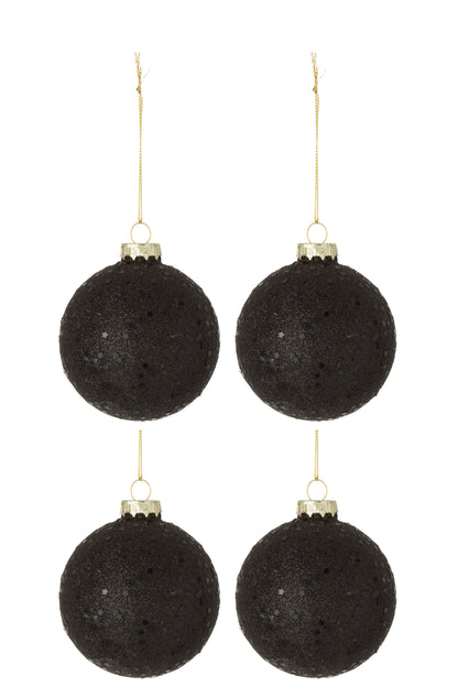 Doos van 4 kerstballen sterren glas zwart medium