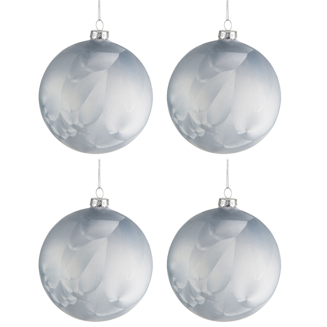 J-Line Doos Van 4 Kerstbal Glas Mat Ijsblauw Medium 10Cm