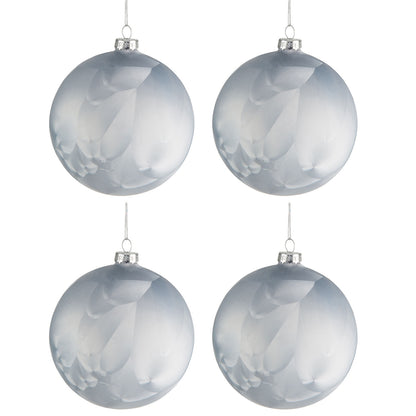 J-Line Doos Van 4 Kerstbal Glas Mat Ijsblauw Medium 10Cm