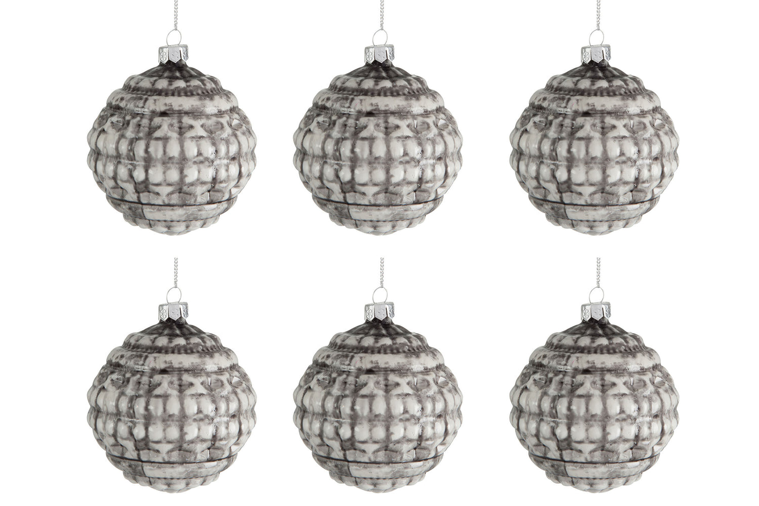 Doos van 6 kerstbal met ronde print glas groen/beige klein 8 cm