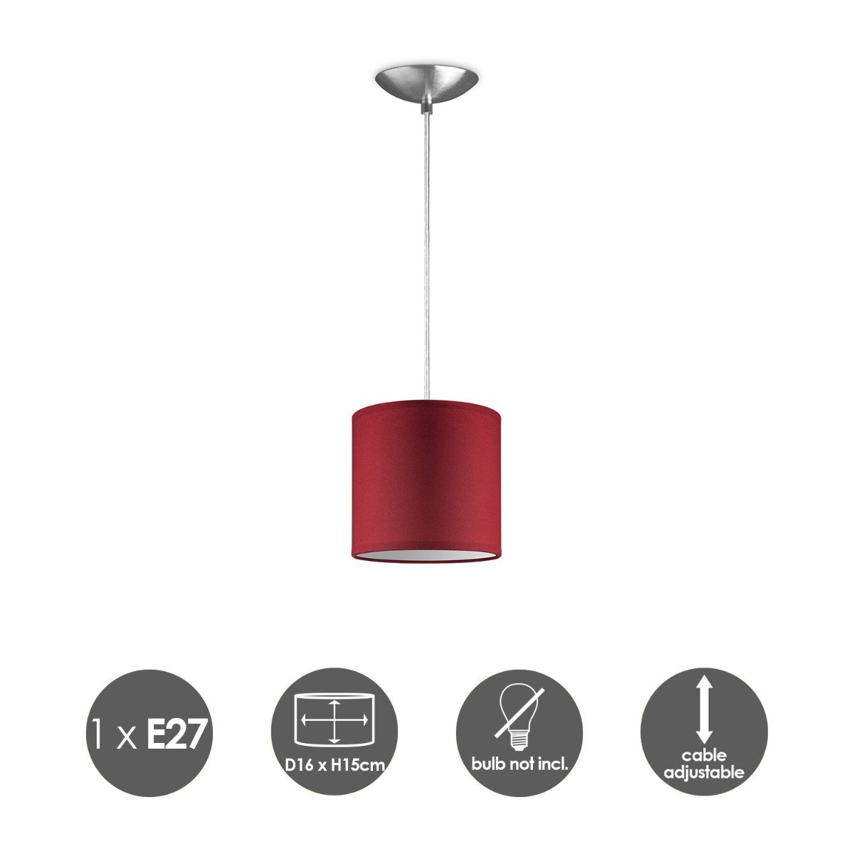 hanglamp Bling met lampenkap, E27, rood, 16cm