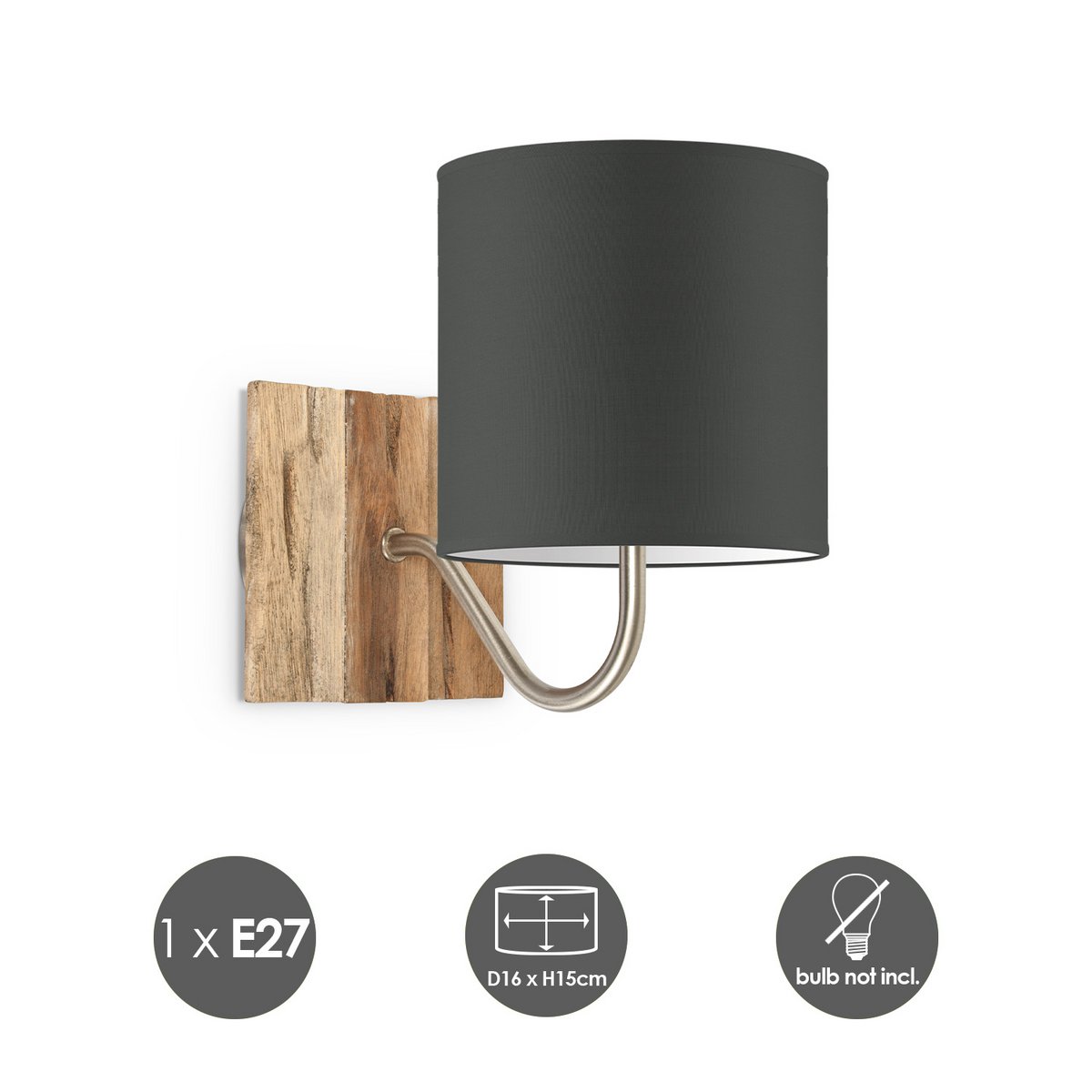 Wandlamp - Drift E27 Lampenkap antraciet 16cm