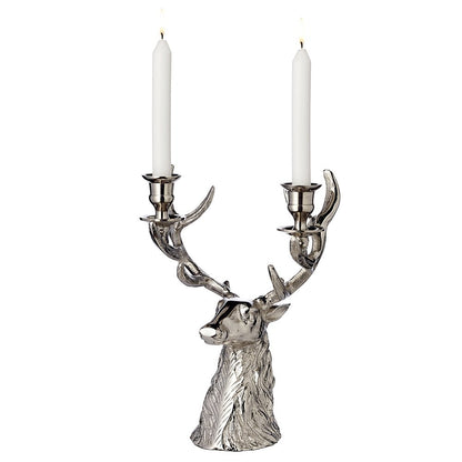 EDZARD kandelaar kandelaar hertengewei hoogte 33 cm, aluminium vernikkeld, voor 2 stokkaarsen