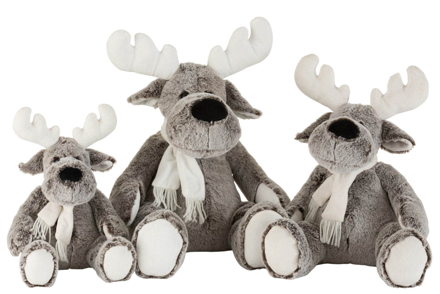 Elk+Scarf Pluche Grijs/Wit Groot