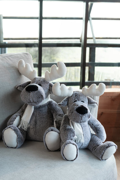 Elk+Scarf Pluche Grijs/Wit Groot