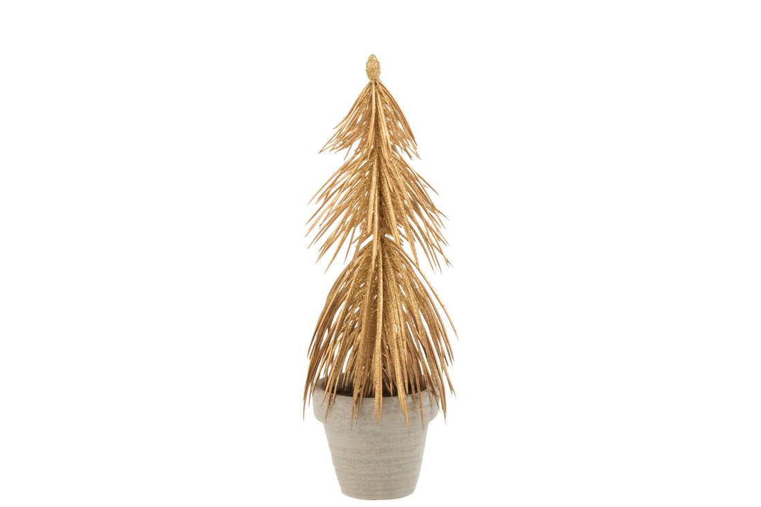 Dennenboom in pot glitter plastic goud