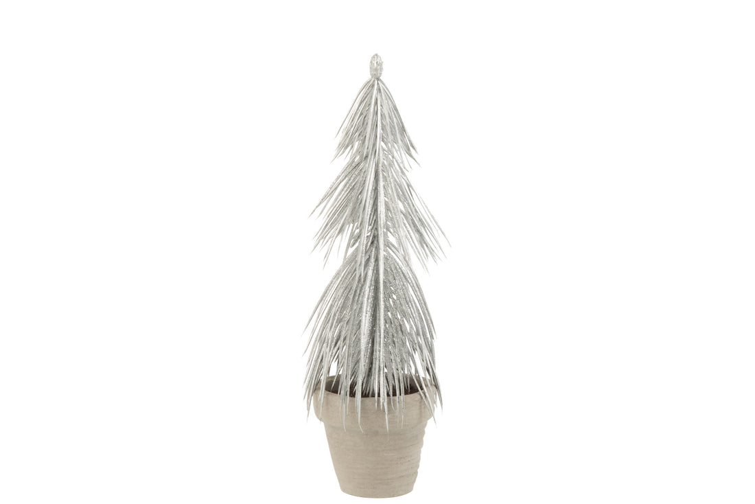 Dennenboom in pot glitter plastic zilver