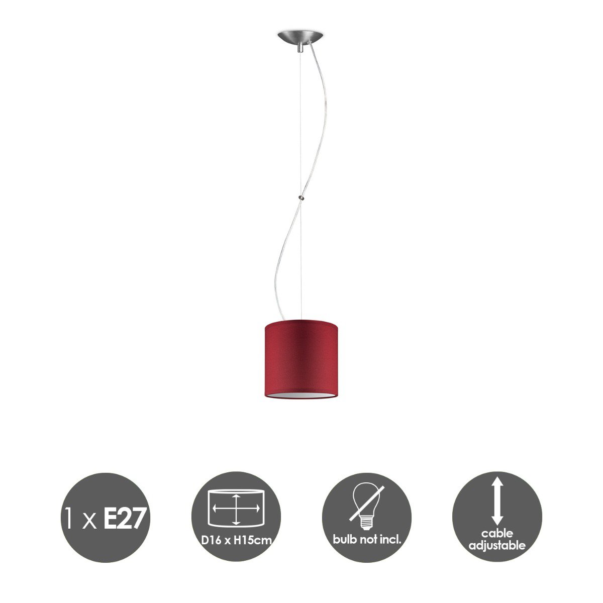 hanglamp Deluxe met lampenkap, E27, rood, 16cm