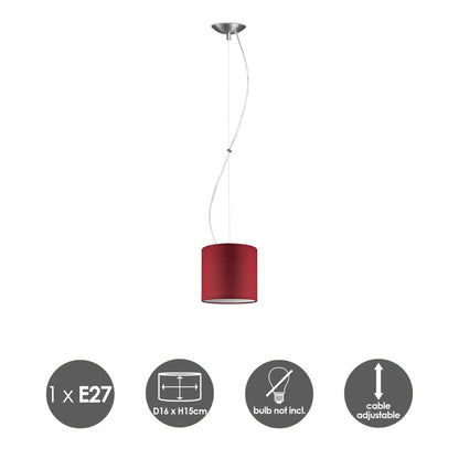 hanglamp Deluxe met lampenkap, E27, rood, 16cm