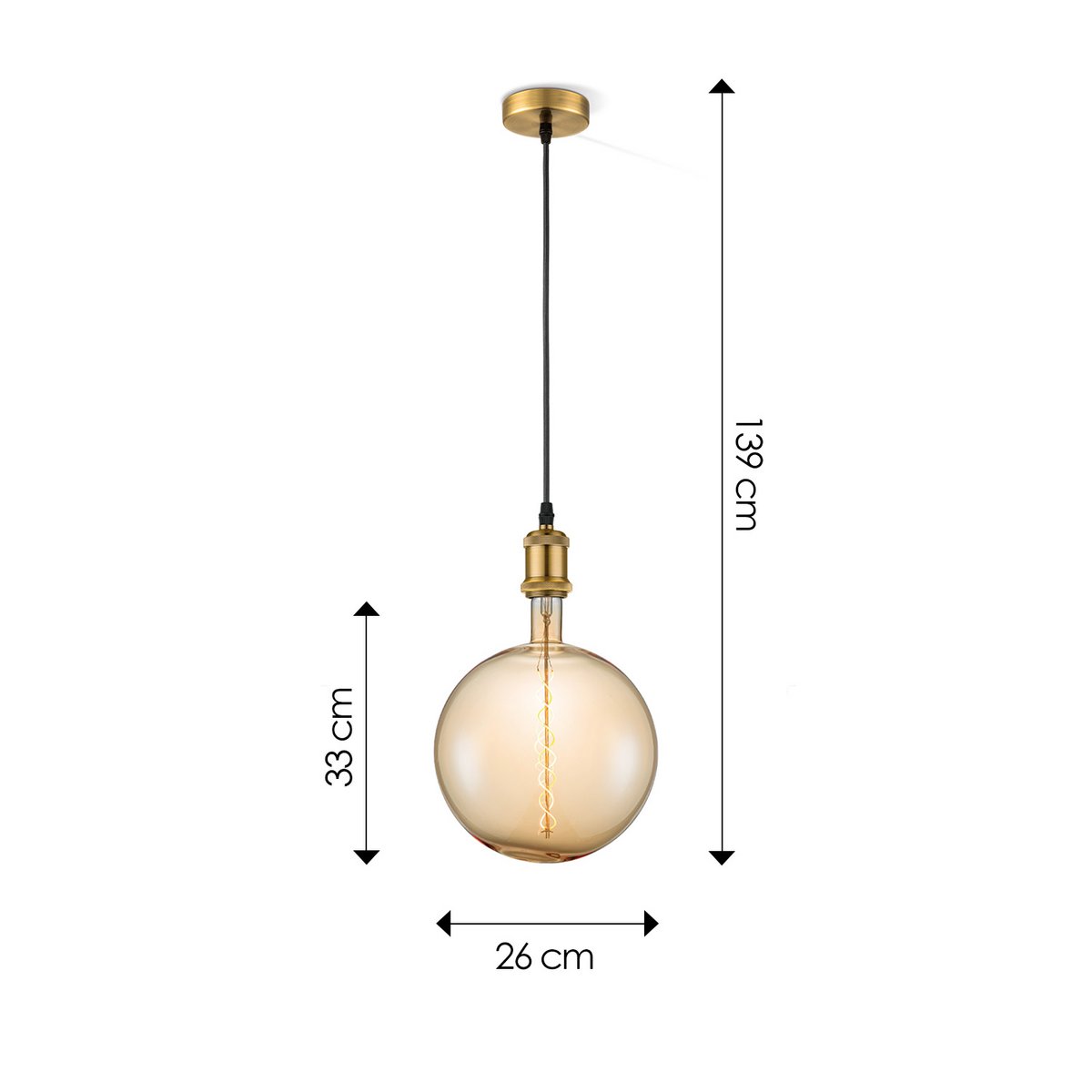 hanglamp brons vintage Globe - - dimbaar E27 amber