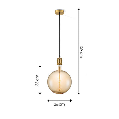 hanglamp brons vintage Globe - - dimbaar E27 amber