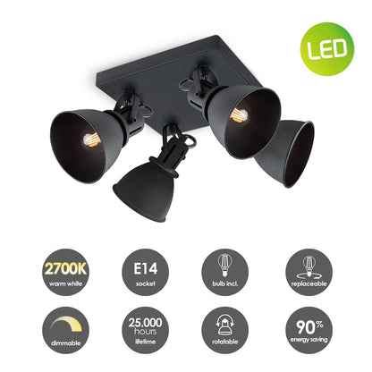 LED Opbouwspot Fama 4 - incl. dimbare LED lamp - zwart