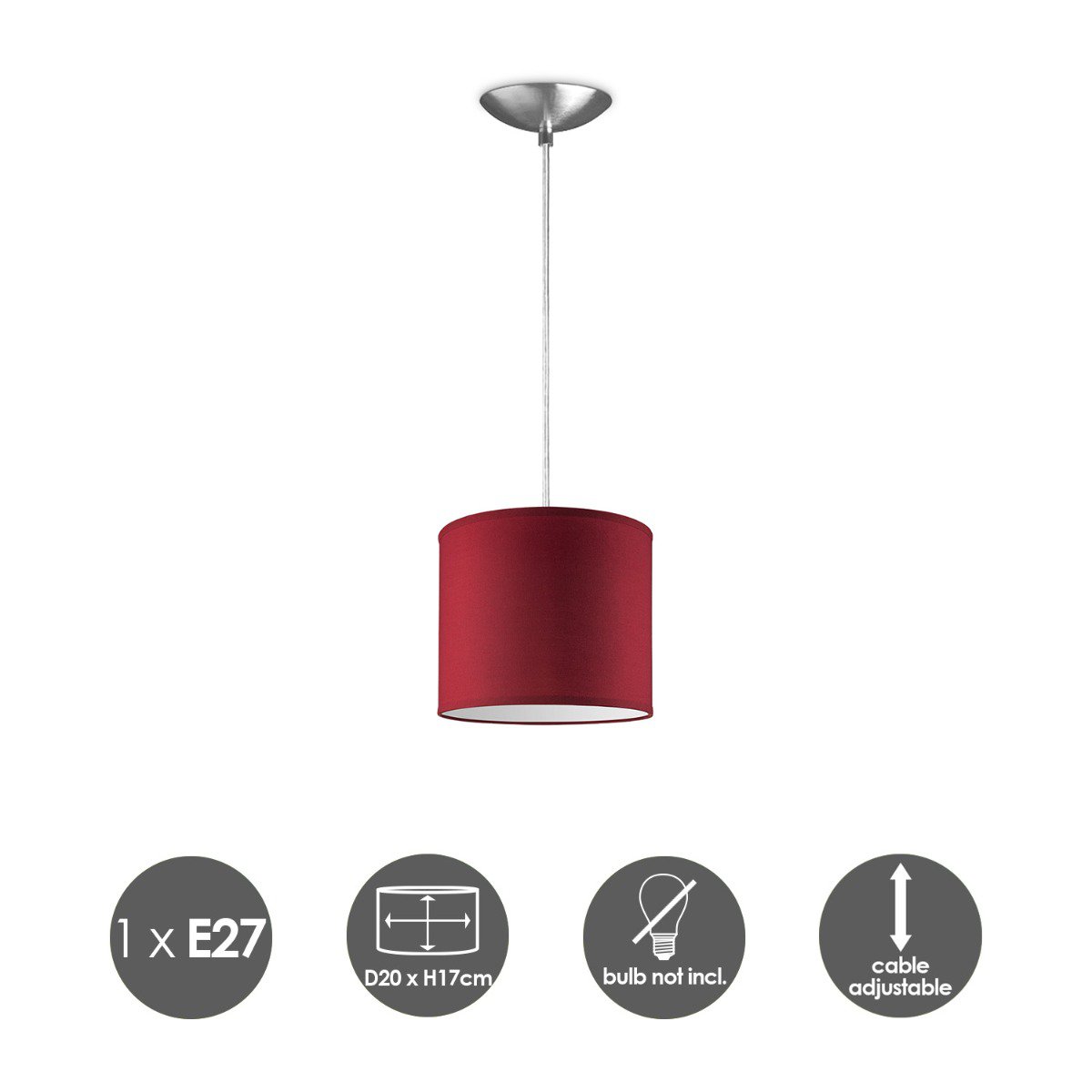 hanglamp Bling met lampenkap, E27, rood, 20cm